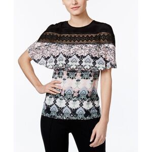 Yyigal Printed Lace Inset Cape Top